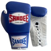 Sandee Authentic Junior Lace Up Pro Fight Boxing Gloves - Blue