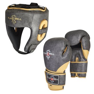 Vintage Series Muay Thai Boxing Gloves & Headguard Set