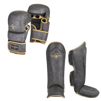 Vintage Series MMA Shin Pads & 7oz Sparring Gloves Set