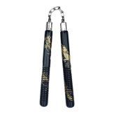 Black Wooden Gold Dragon Nunchucks Chain (SF-95) - 12" - NEW