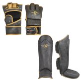 Vintage Series MMA Shin Pads & 4oz Fight Gloves Set