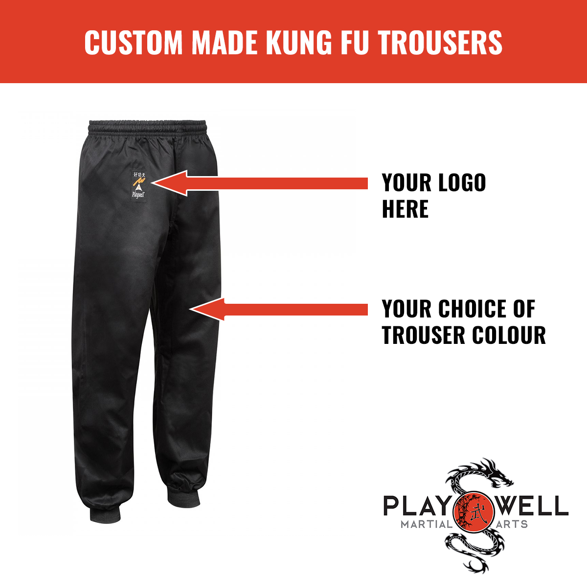 Custom Made Martial Arts Kung Fu Trousers Cotton - Your Logo - Click Image to Close