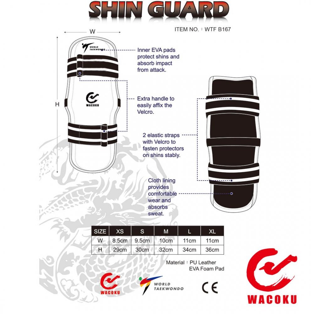 adidas taekwondo shin guard size chart